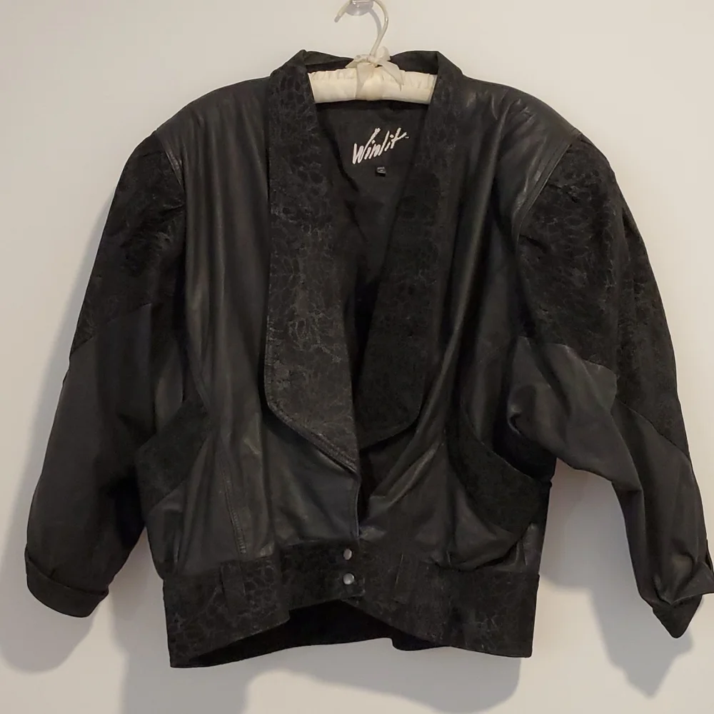 Winlit Black leather dolman batwing sleeve jacket moto Large - Picture 1 of 10